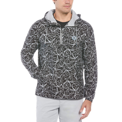 Quarter Zip Penguin Print Golf Windbreaker Jacket (Caviar) 