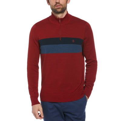 Color Block 1/4 Zip Sweater (Red Dahlia) 