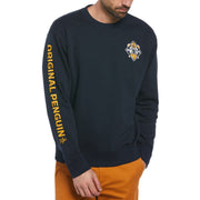 Organic Cotton Blend Embroidered Golf Clubs Fleece Sweater (Dark Sapphire) 