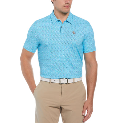 Golf Ball Print Short Sleeve Golf Polo Shirt (Blue Atoll) 