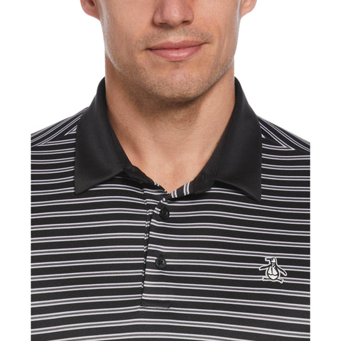 Heritage Stripe Solid Collar Short Sleeve Polo Shirt (Caviar) 