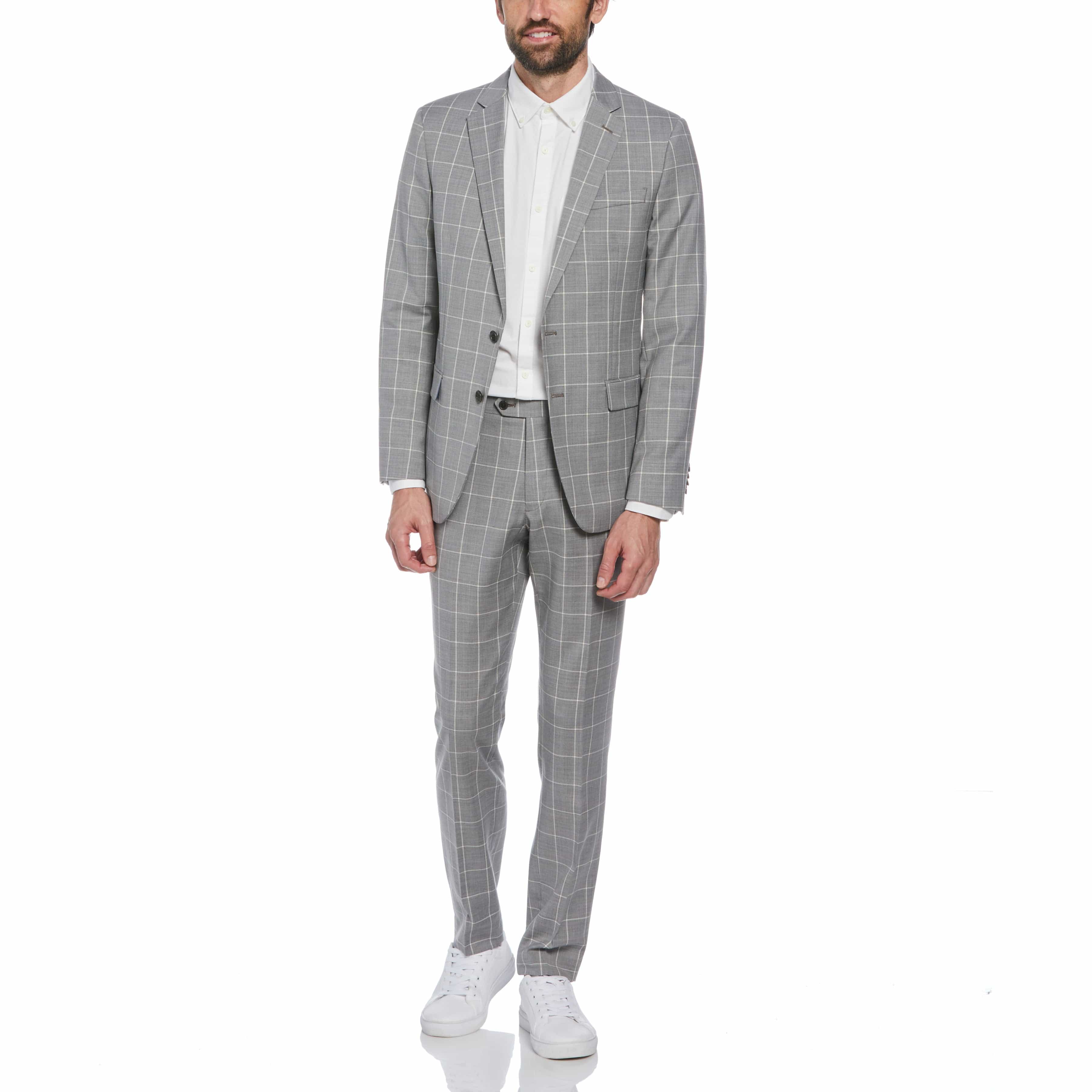 Light Grey Windowpane Plaid Wool Blend Two Piece Suit | Original Penguin US