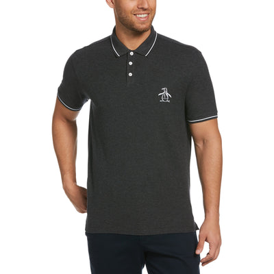 Cotton Blend Pique Mega Pete Polo (Dk Charcoal Heather) 