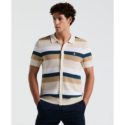 Mesh Stripe Button Front Sweater Polo (Birch) 