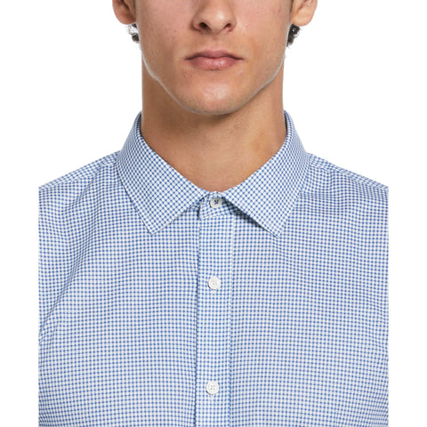 Micro Check Print Dress Shirt  (Blue) 