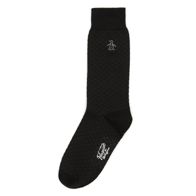 Texture Knit Solid Diamond Dress Sock  (Black) 