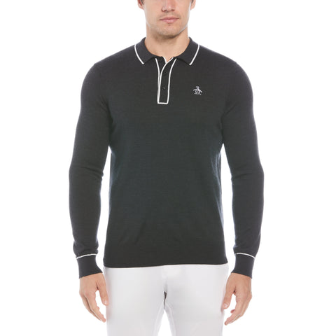 The Earl Merino Wool Blend Golf Sweater (Dark Caviar Heather) 