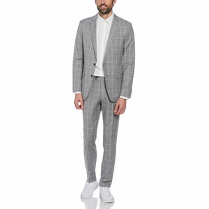 Light Grey Windowpane Plaid Wool Blend Two Piece Suit (Light Grey) 