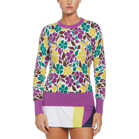 Floral Print Pullover Sweater (Purple Cactus Flower) 